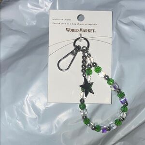 Cost Plus World Market Green and Clear Beaded Star Bag Charm/Keychain NWT
